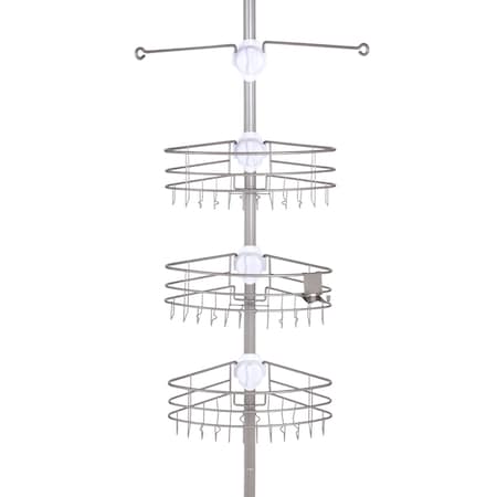 Kenney Mfg 3-Tier EasySlide Adjustable Corner Pole Caddy, Brushed Nickel KN614128